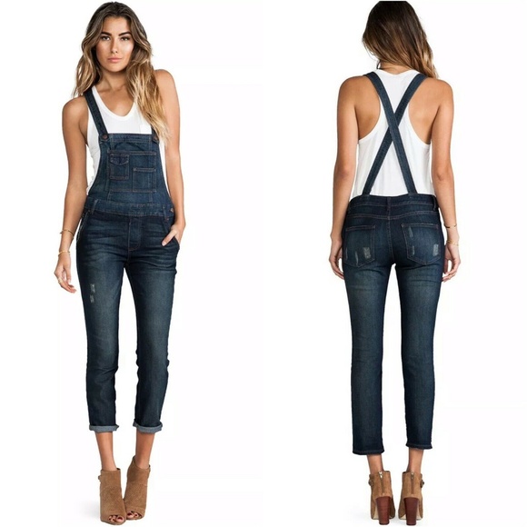 Free People Denim - Free People Washed Denim Overalls Skinny Jeans